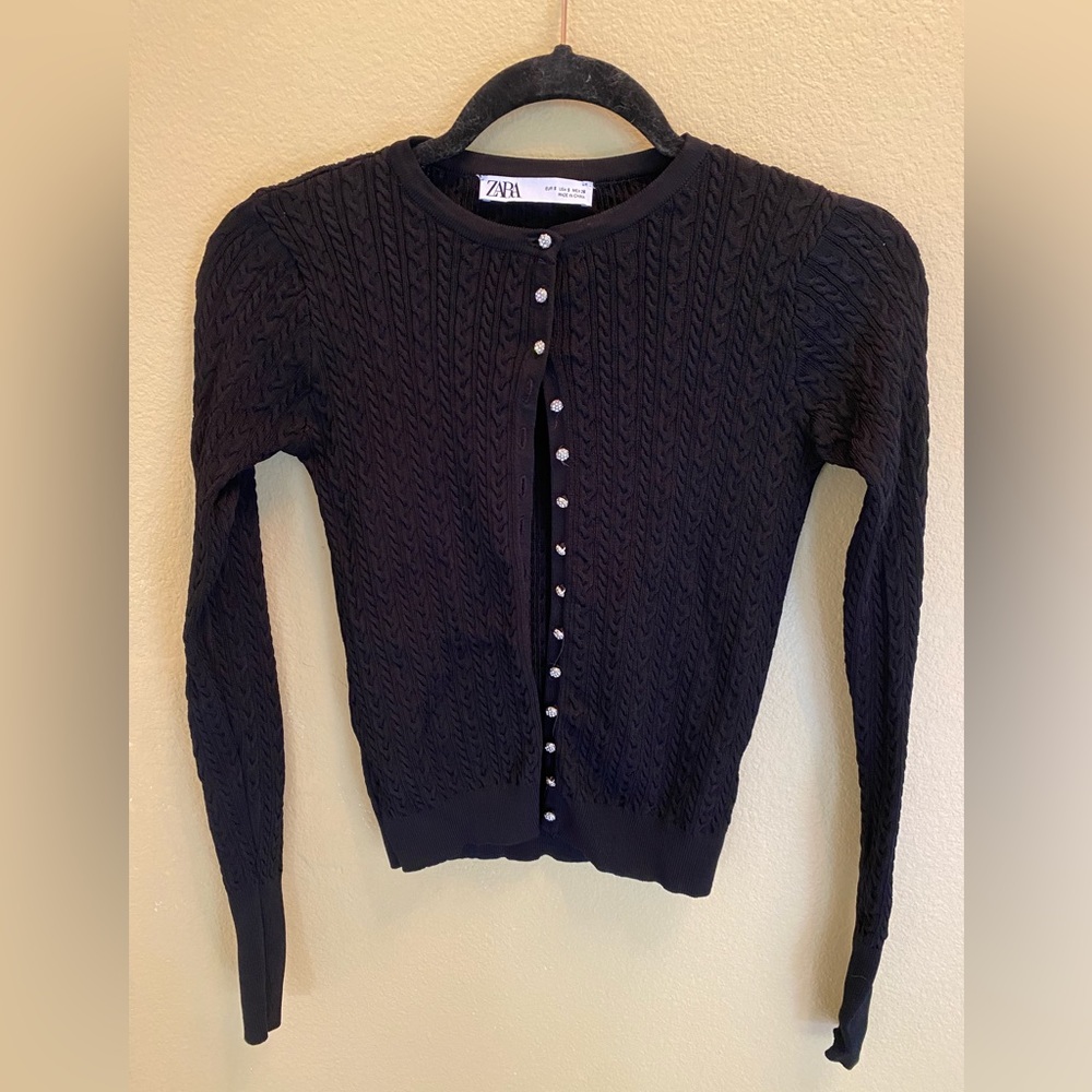 Zara womens crystal rhinestone button fitted sweater cardigan size small